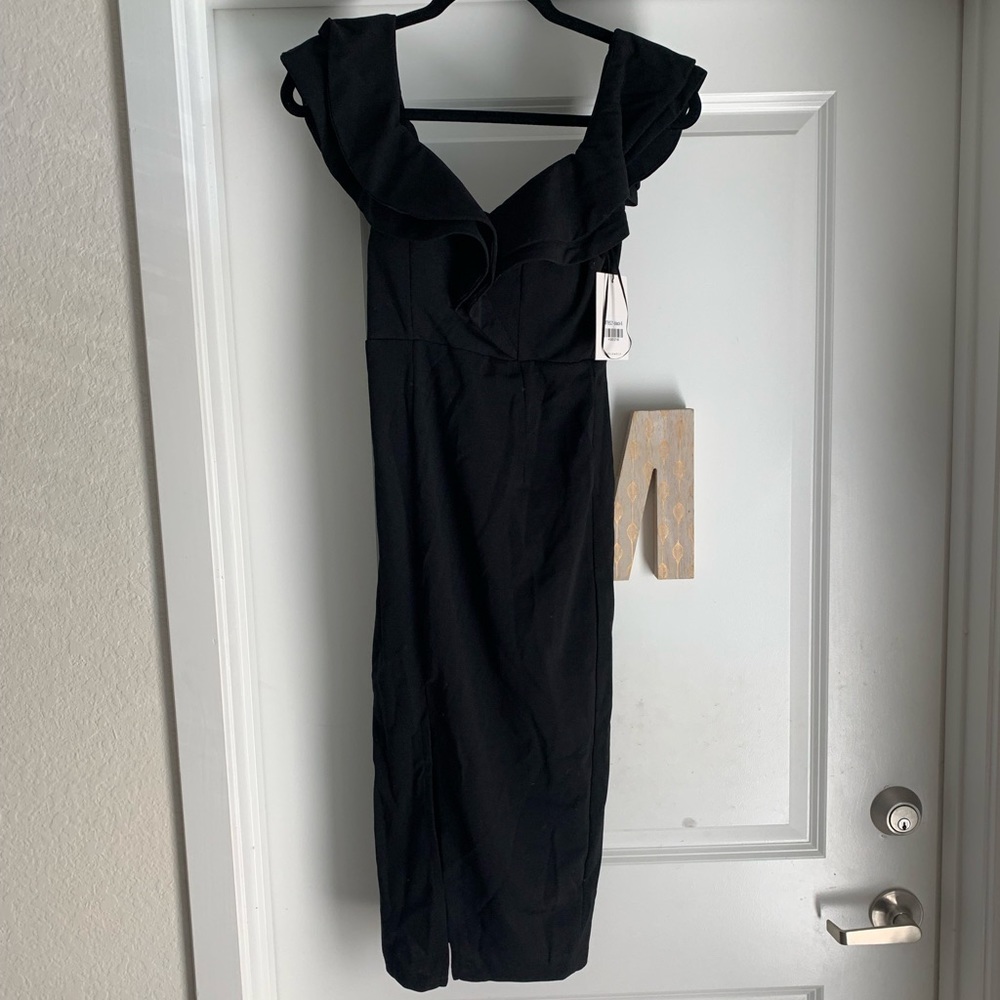 Black Hello Molly Ruffle Midi Dress